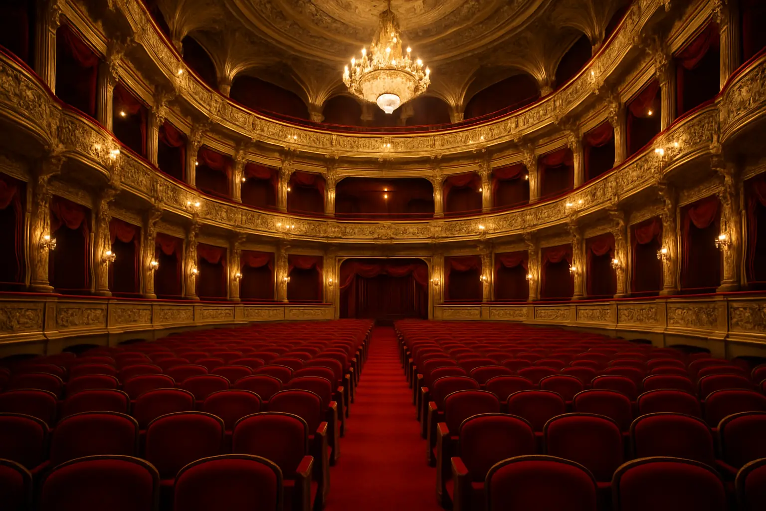 Grand opera auditorium with gilded balconies