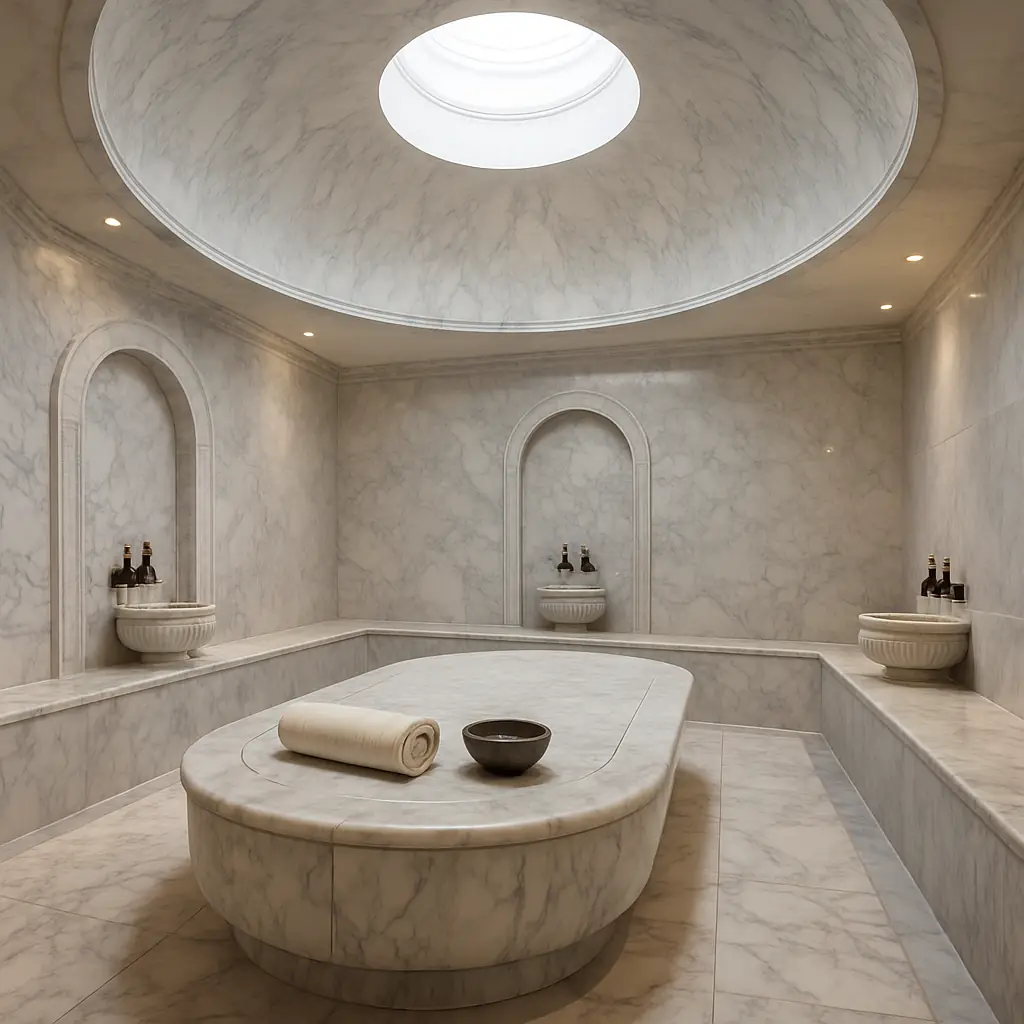 Serene spa pool with arched stone architecture